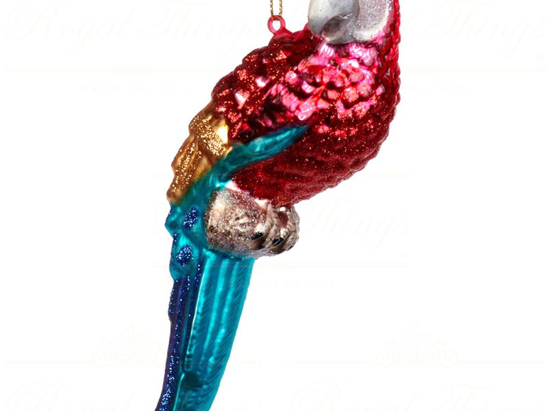 Goodwill Christmas Glass Ornament Glitter Parrot Red Blue Gold Tr 21138