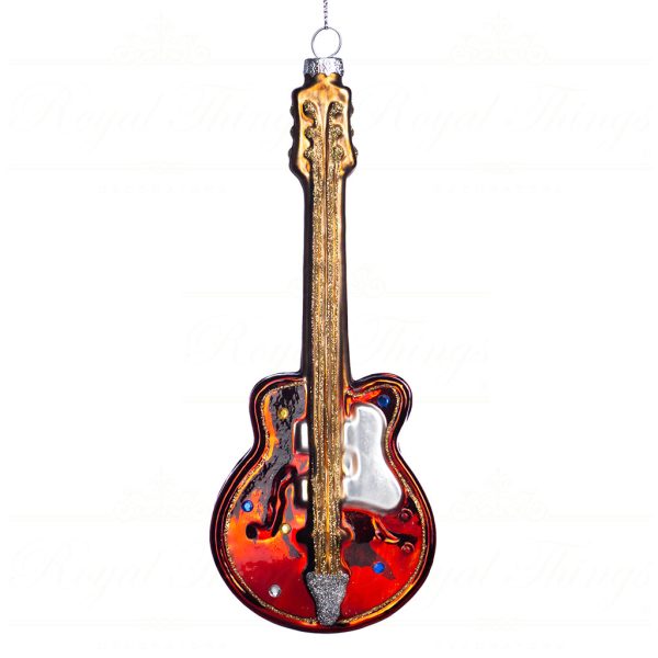 Goodwill Christmas Glass Ornament Guitar Red Gold Tc 15120