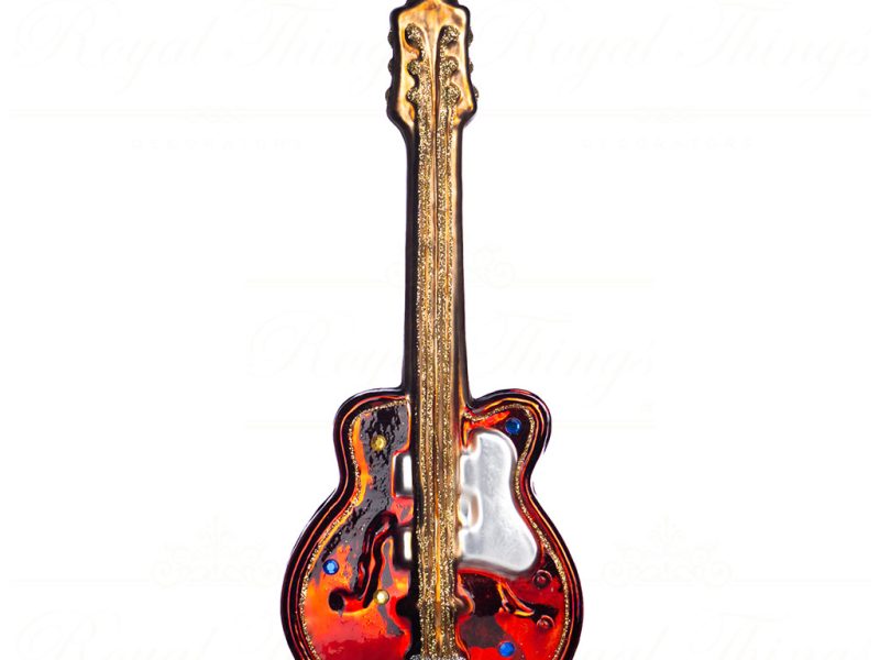 Goodwill Christmas Glass Ornament Guitar Red Gold Tc 15120
