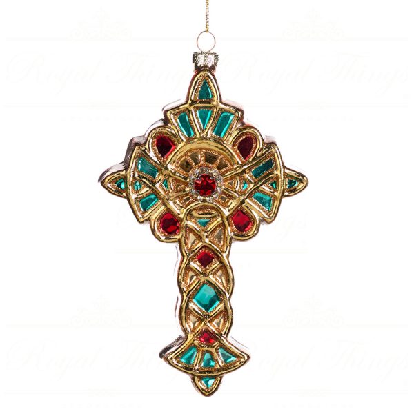 Goodwill Christmas Glass Ornament Jewel Cross Gold Red Blue Green Tr 20639 Green