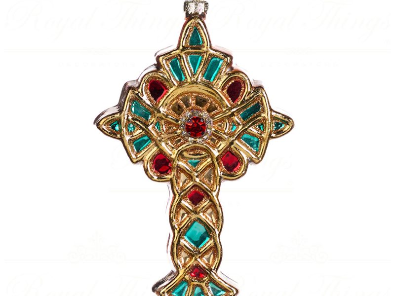 Goodwill Christmas Glass Ornament Jewel Cross Gold Red Blue Green Tr 20639 Green