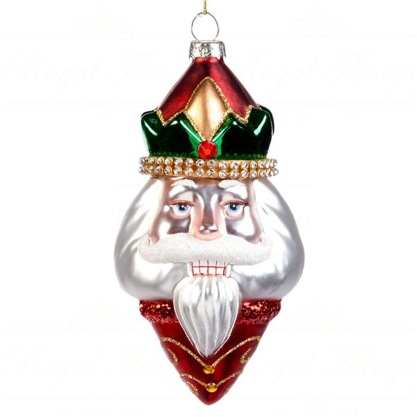 Goodwill Christmas Glass Ornament Jewel Nutcracker Head Red Green White Gold Al 74113
