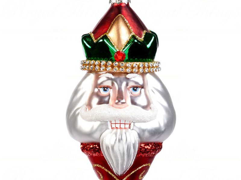 Goodwill Christmas Glass Ornament Jewel Nutcracker Head Red Green White Gold Al 74113