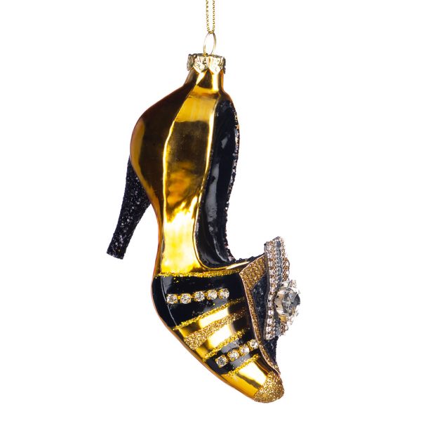 Goodwill Christmas Glass Ornament Juwel Gatsby Shoe Black Gold Tr 20519 A