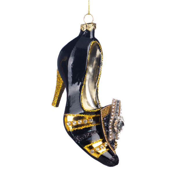 Goodwill Christmas Glass Ornament Juwel Gatsby Shoe Black Gold Tr 20519 B