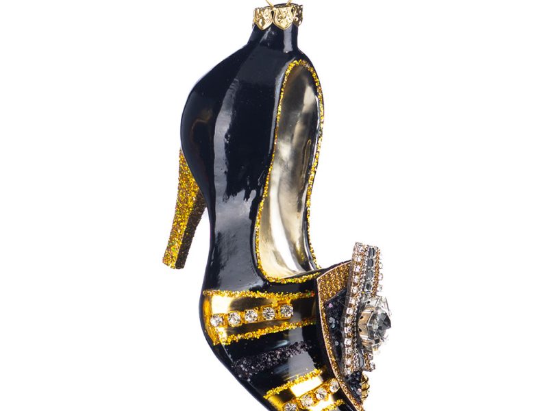 Goodwill Christmas Glass Ornament Juwel Gatsby Shoe Black Gold Tr 20519 B