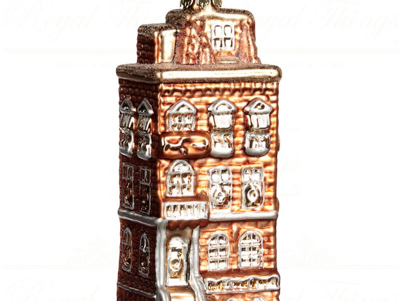 Goodwill Christmas Glass Ornament Mansion House Gold C 16069