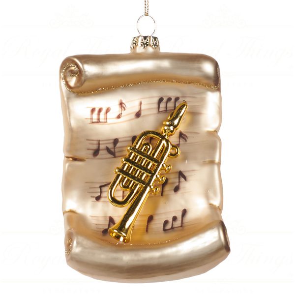 Goodwill Christmas Glass Ornament Music Sheet With Instrument Gold Cream Tr 21321 Trumpet