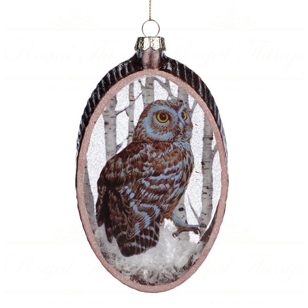 Goodwill Christmas Glass Ornament Owl In Woods Oval Brown White Tc 15023 Brown