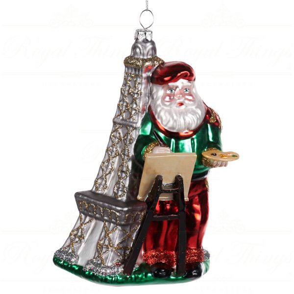 Goodwill Christmas Glass Ornament Painting Santa With Eifel Tower Red Green Brown Silver Tr 22392