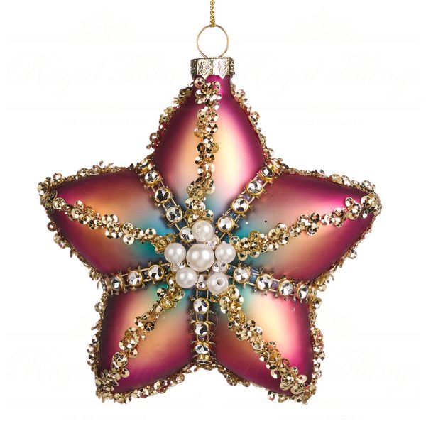 Goodwill Christmas Glass Ornament Pearl Graduated Star Fish Pink Blue Gold Tr 20610