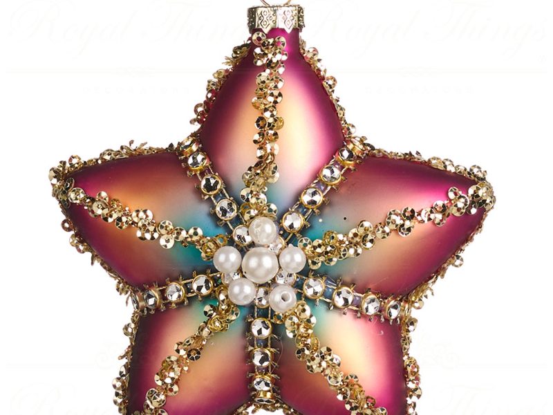 Goodwill Christmas Glass Ornament Pearl Graduated Star Fish Pink Blue Gold Tr 20610