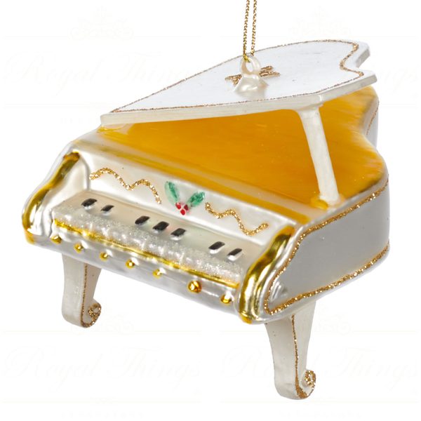 Goodwill Christmas Glass Ornament Piano White Gold Tr 21325