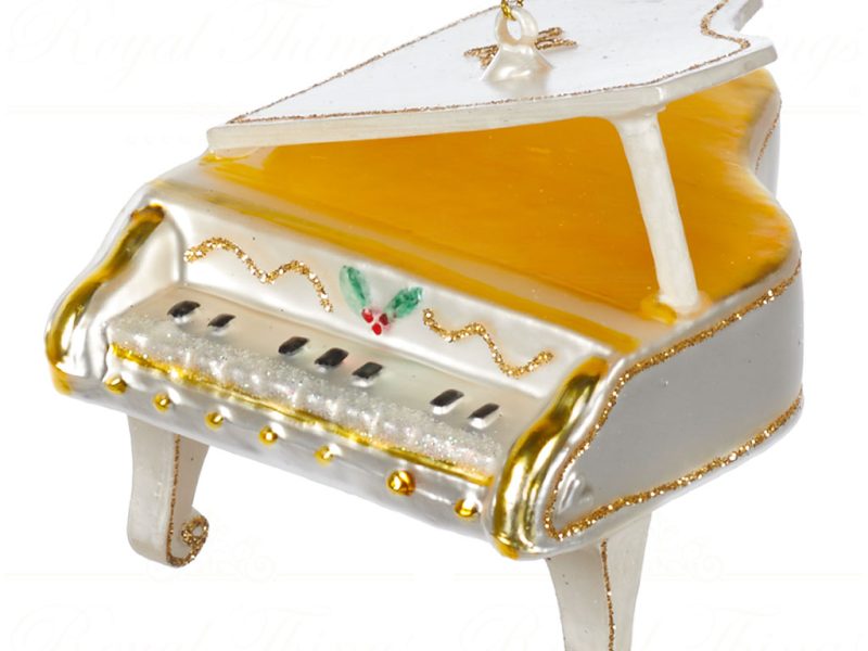 Goodwill Christmas Glass Ornament Piano White Gold Tr 21325