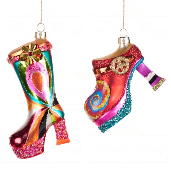 Goodwill Christmas Glass Ornament Rainbow Platform Boot Shoe Multicolor Tr 20423