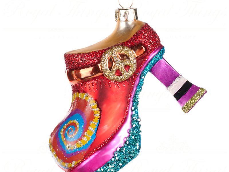 Goodwill Christmas Glass Ornament Rainbow Platform Boot Shoe Multicolor Tr 20423 Blue