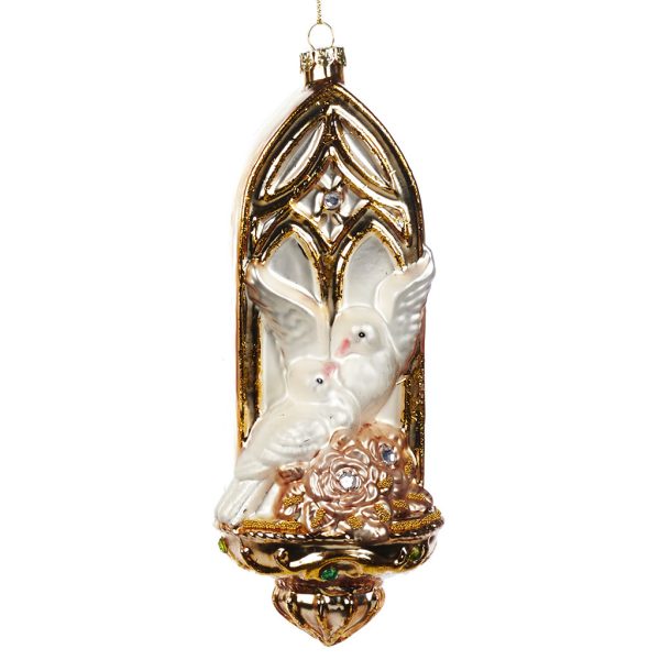 Goodwill Christmas Glass Ornament Religious Peace Dove Window White Gold Tr 21305