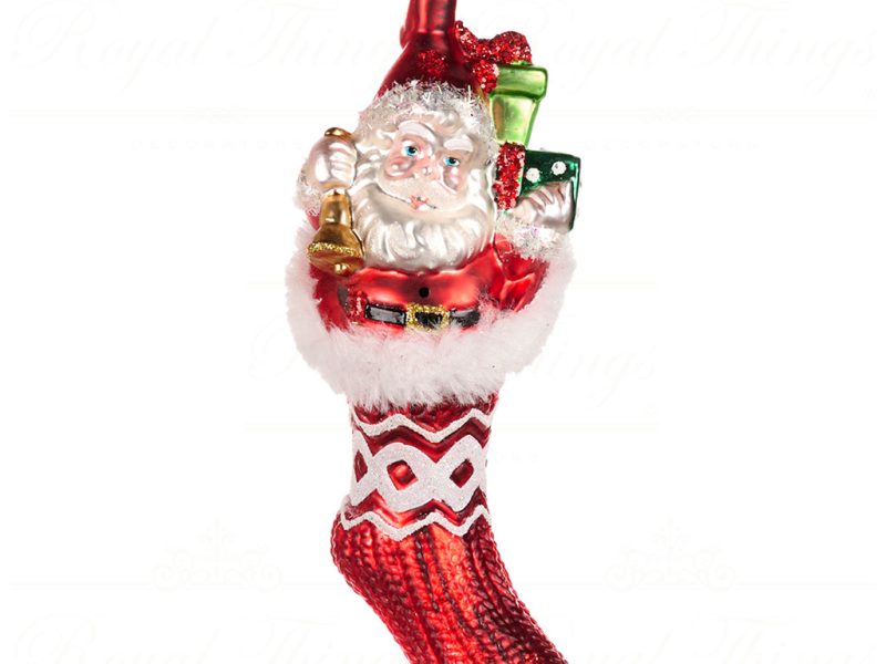 Goodwill Christmas Glass Ornament Santa Elf In Stocking Red White Green Gold Tr 20552 Santa