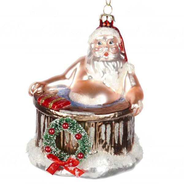 Goodwill Christmas Glass Ornament Santa In Hottub Champagne Pink Green Red Tr 21291