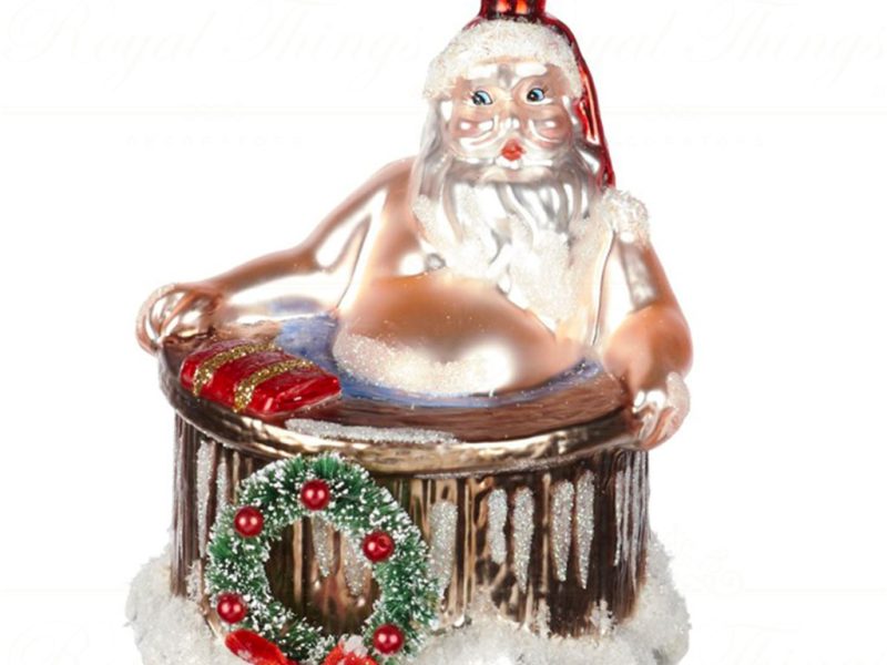 Goodwill Christmas Glass Ornament Santa In Hottub Champagne Pink Green Red Tr 21291