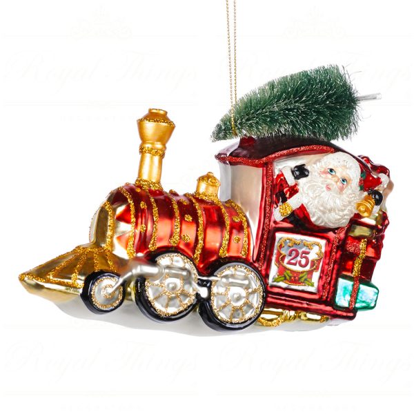 Goodwill Christmas Glass Ornament Santa In Train With Sisal Tree Red Green Gold White Tr 21127