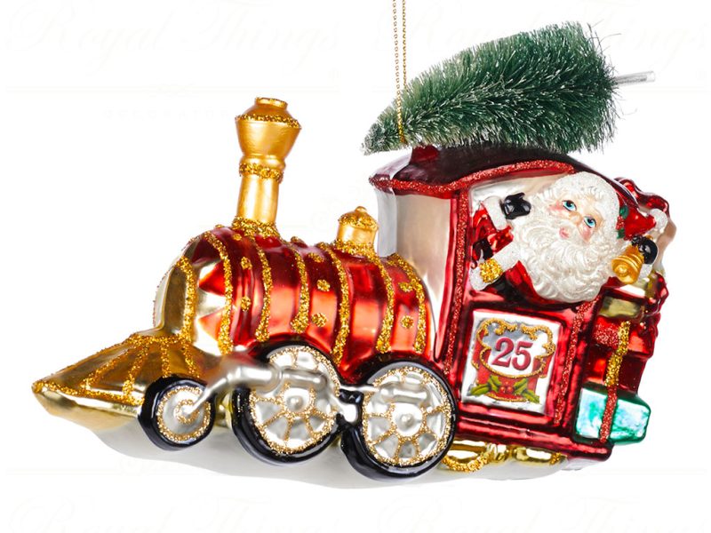 Goodwill Christmas Glass Ornament Santa In Train With Sisal Tree Red Green Gold White Tr 21127