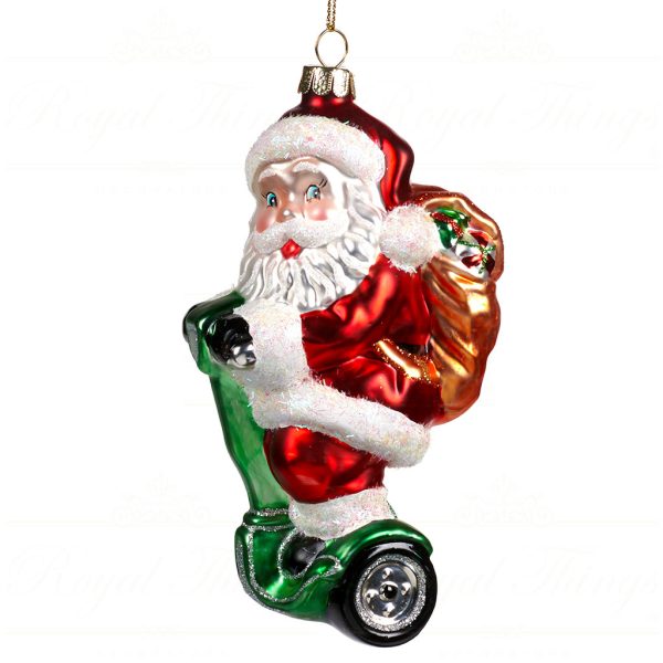 Goodwill Christmas Glass Ornament Santa On Segway Red Green Gold White Ya 92511