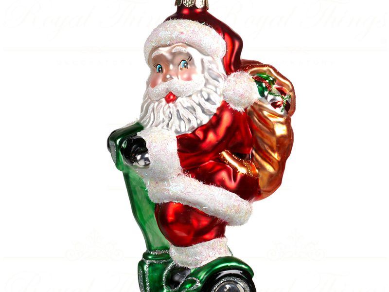 Goodwill Christmas Glass Ornament Santa On Segway Red Green Gold White Ya 92511