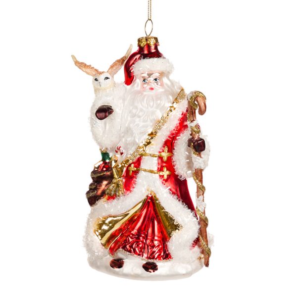 Goodwill Christmas Glass Ornament Santa With Owl White Red Tr 20593