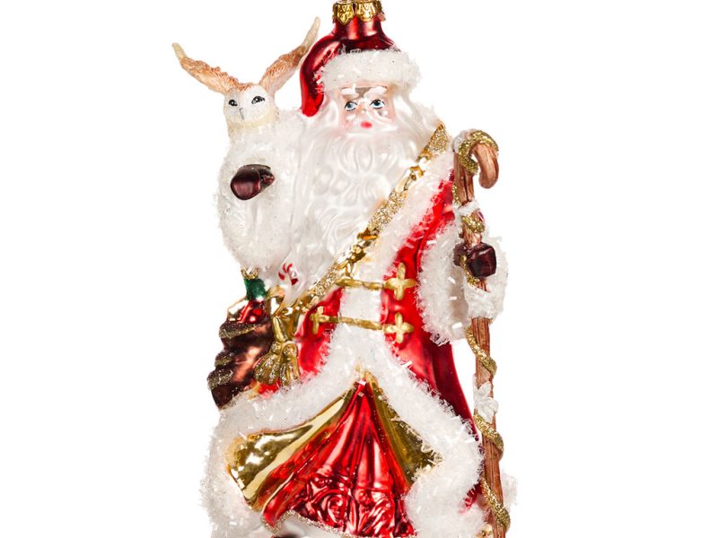 Goodwill Christmas Glass Ornament Santa With Owl White Red Tr 20593