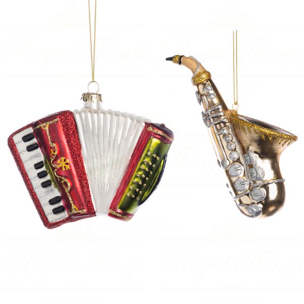 Goodwill Christmas Glass Ornament Saxophone Accordion Red White Gold Tr 21102