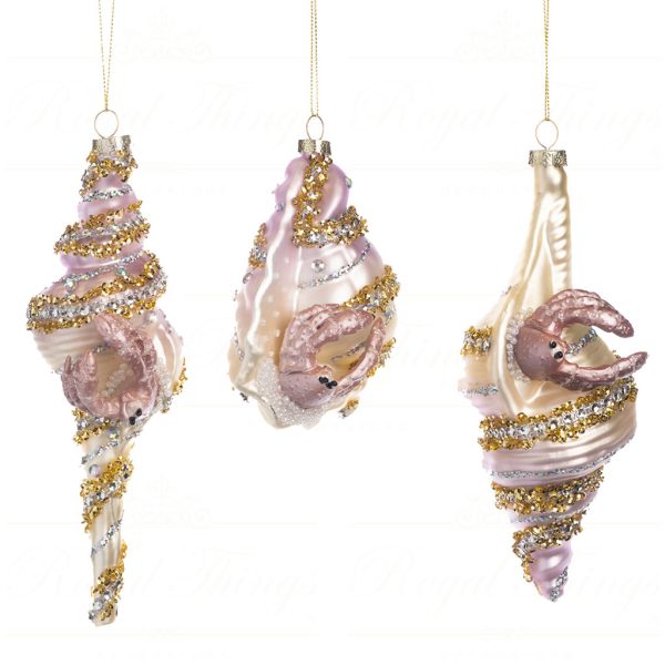 Goodwill Christmas Glass Ornament Sequin Crab In Shell Cream Pink Gold Tr 21239
