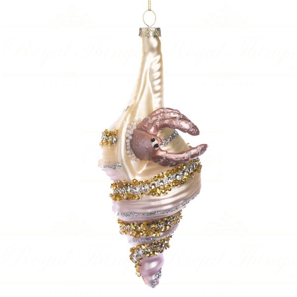 Goodwill Christmas Glass Ornament Sequin Crab In Shell Cream Pink Gold Tr 21239 C
