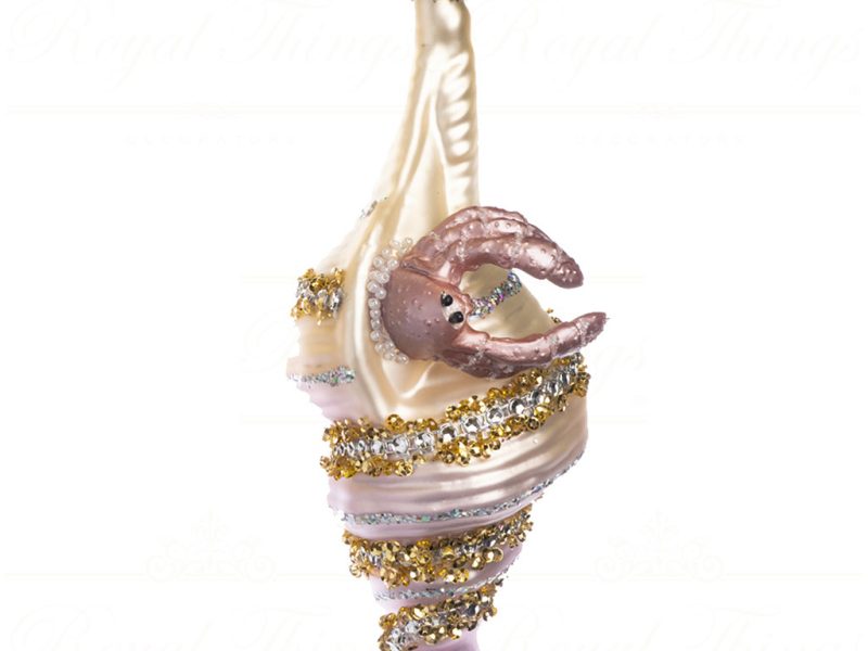 Goodwill Christmas Glass Ornament Sequin Crab In Shell Cream Pink Gold Tr 21239 C