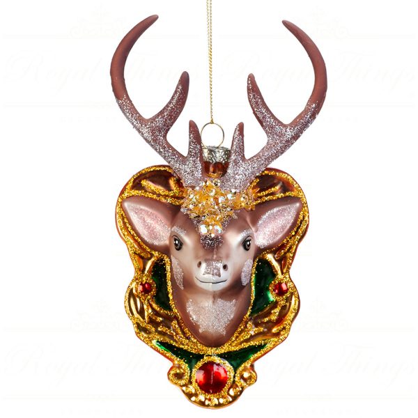 Goodwill Christmas Glass Ornament Sequin Deer Head Brown Gold Al 74114
