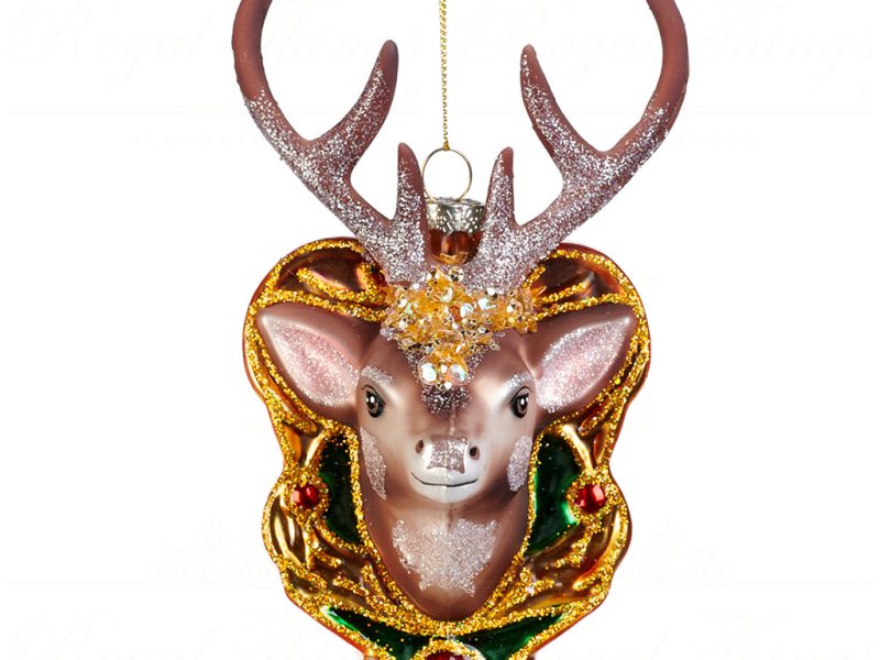 Goodwill Christmas Glass Ornament Sequin Deer Head Brown Gold Al 74114