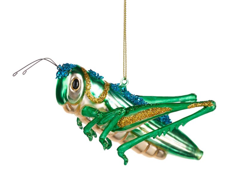 Goodwill Christmas Glass Ornament Sequin Grasshopper Green Tr 20629
