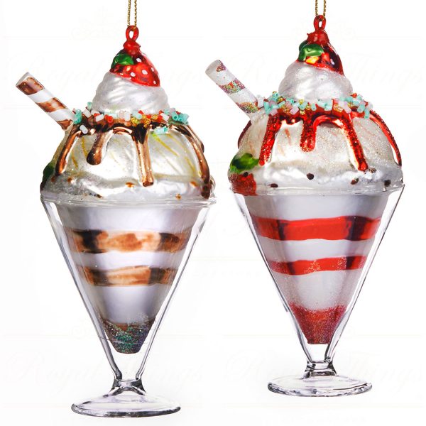 Goodwill Christmas Glass Ornament Sundae Ice Cream White Red Brown Tr 29450