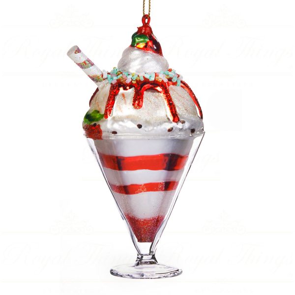 Goodwill Christmas Glass Ornament Sundae Ice Cream White Red Brown Tr 29450 Red