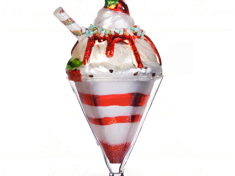 Goodwill Christmas Glass Ornament Sundae Ice Cream White Red Brown Tr 29450 Red