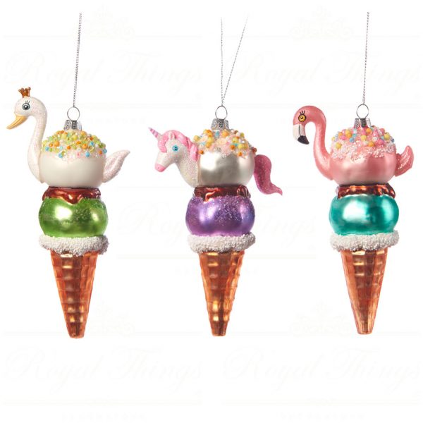 Goodwill Christmas Glass Ornament Swan Unicorn Ice Cream Multicolor Ya 92423