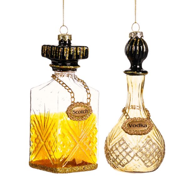 Goodwill Christmas Glass Ornament Whisky Vodka Bottle Gold Black Tr 20514