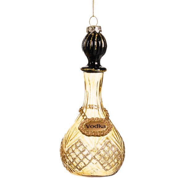 Goodwill Christmas Glass Ornament Whisky Vodka Bottle Gold Black Tr 20514 Vodka