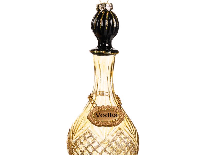 Goodwill Christmas Glass Ornament Whisky Vodka Bottle Gold Black Tr 20514 Vodka