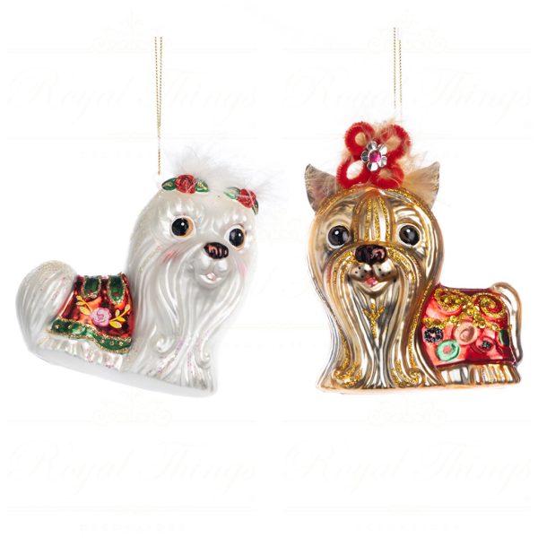 Goodwill Christmas Glass Ornament Xmas Dog White Brown Red Tr 21161