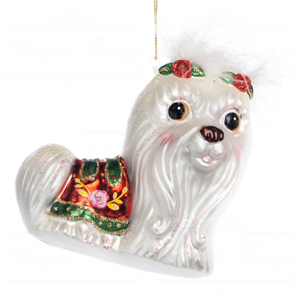 goodwill christmas glass ornament xmas dog white brown red TR 21161 white Goodwill Christmas Glass Ornament Xmas Dog White Brown Red Tr 21161 White