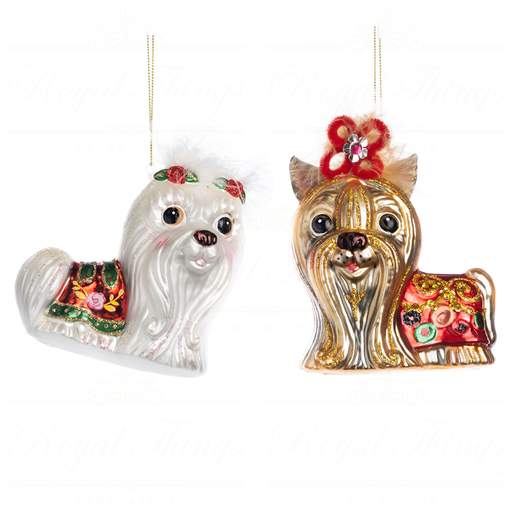 goodwill christmas glass ornament xmas dog white brown red TR 21161 Goodwill Christmas Glass Ornament Xmas Dog White Brown Red Tr 21161