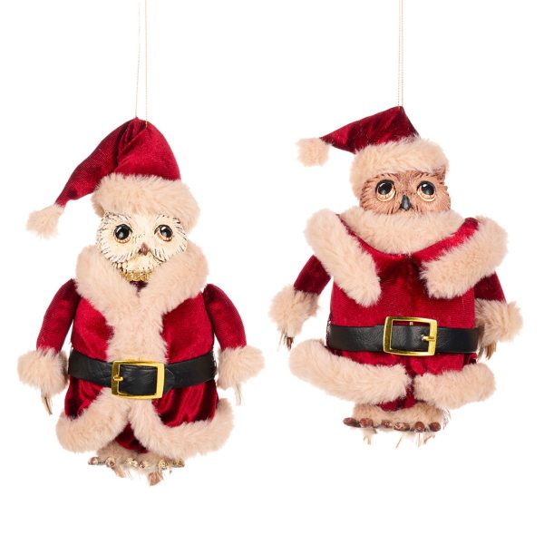 Goodwill Christmas Ornament North Pole Santa Owl Ornament Red Cream B 88058