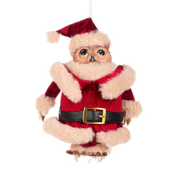 Goodwill Christmas Ornament North Pole Santa Owl Ornament Red Cream B 88058 B
