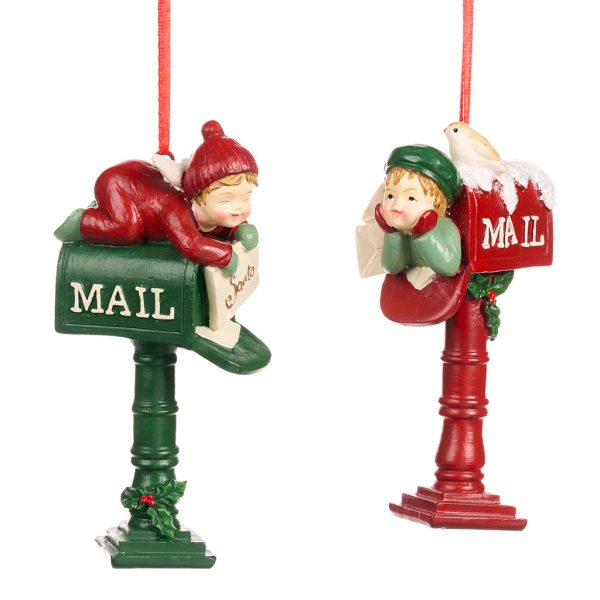 Goodwill Christmas Ornament Xmas Lodge Kid On Mailbox Ornament Red Green D 43271